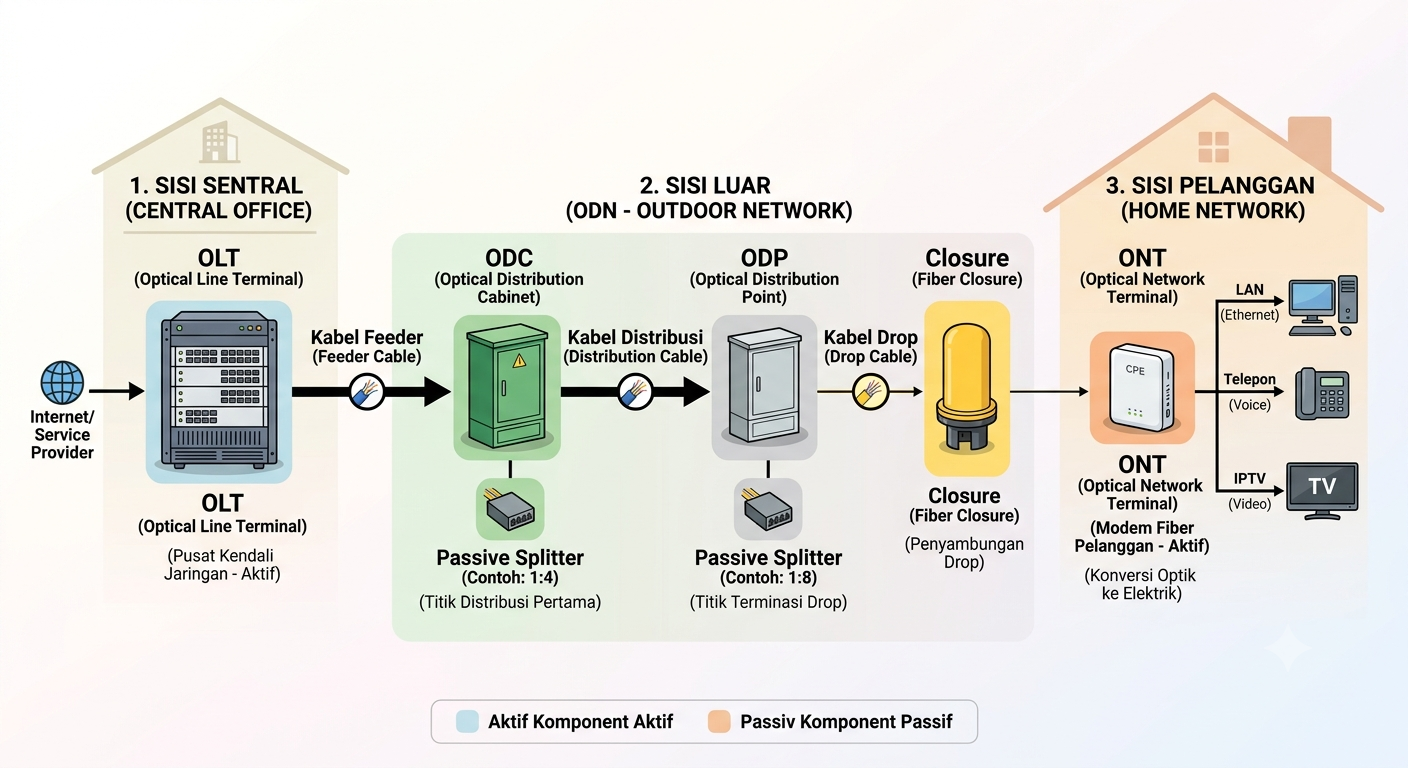 Diagram alur sinyal jaringan FTTH
