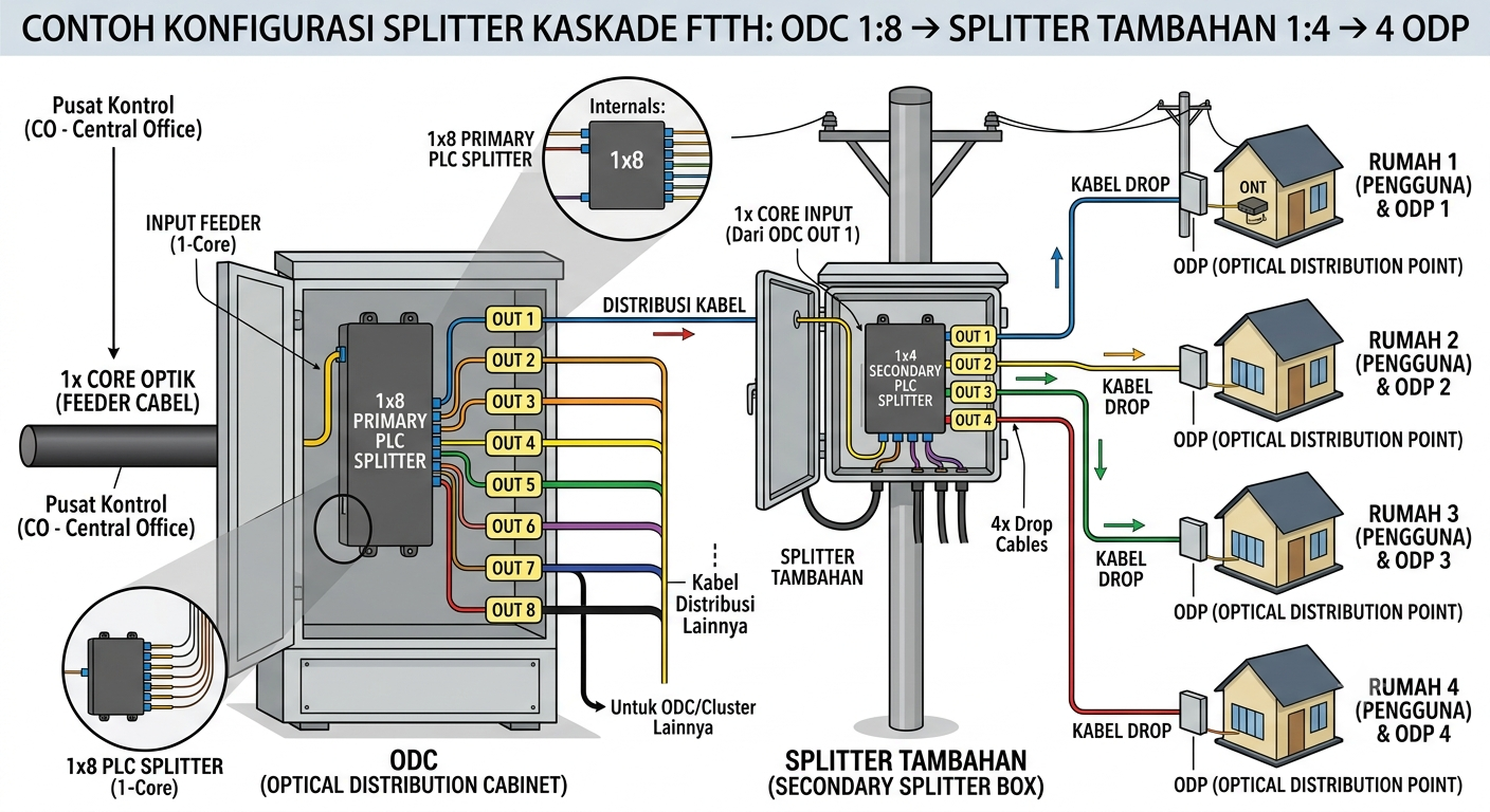 Konfigurasi splitter kaskade pada jaringan FTTH